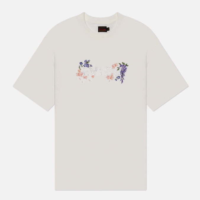 Женская футболка Evisu Printed Floral & Rhinestone Logo Oversized, цвет белый