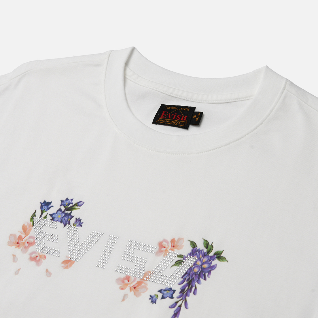Evisu Женская футболка Printed Floral & Rhinestone Logo Oversized