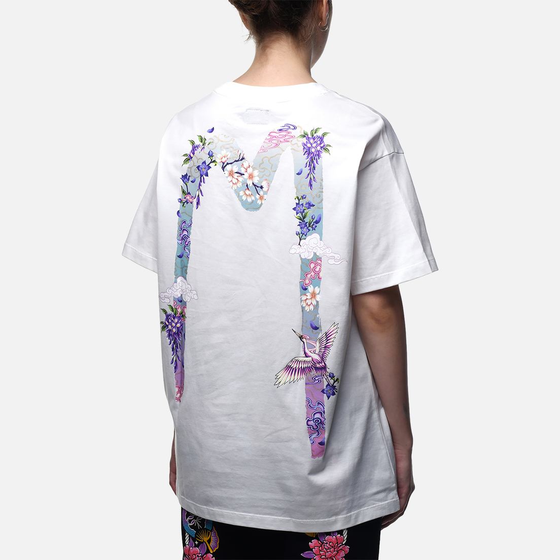 Evisu Женская футболка Printed Cranes Floral Daicock Seagull Boyfriend