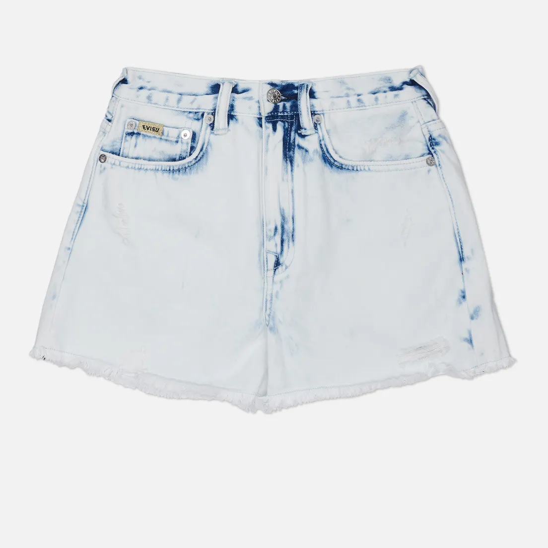 Evisu Женские шорты Seagull & Kamon Embroidery Bleach Washed Denim