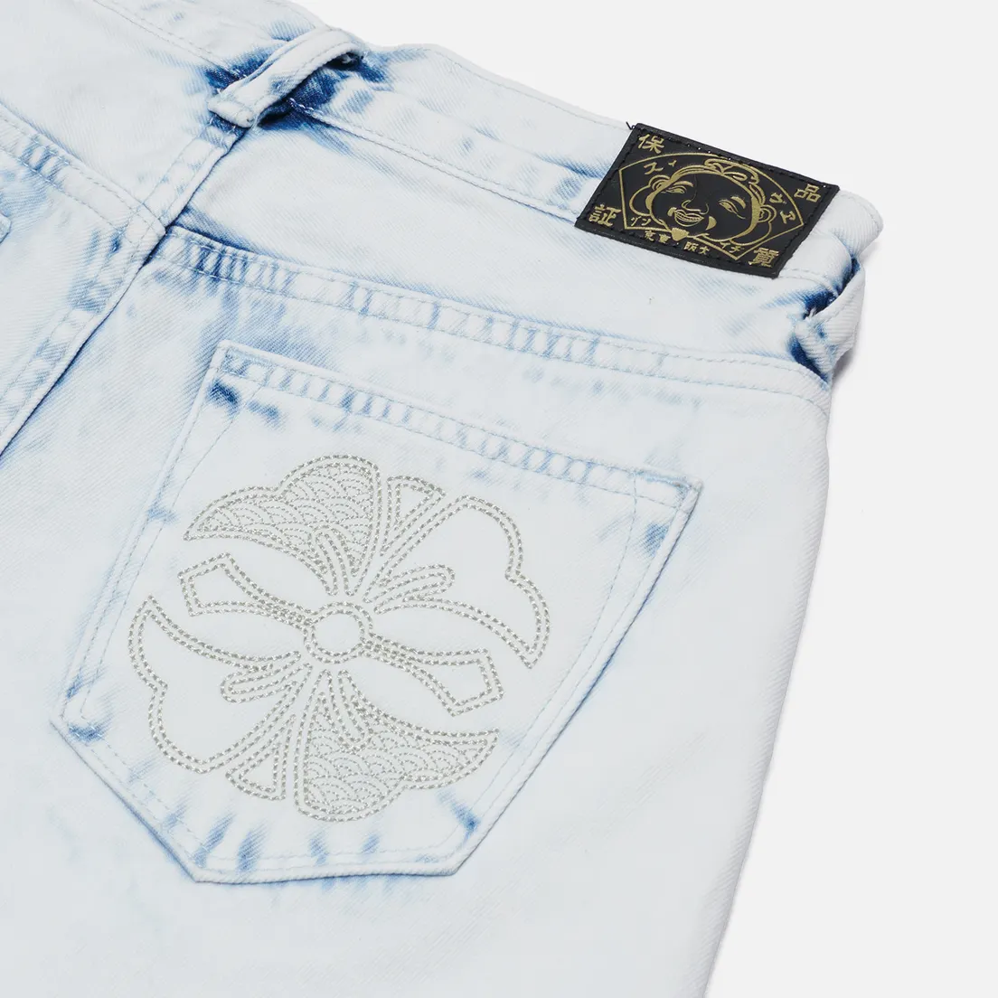 Evisu Женские шорты Seagull & Kamon Embroidery Bleach Washed Denim