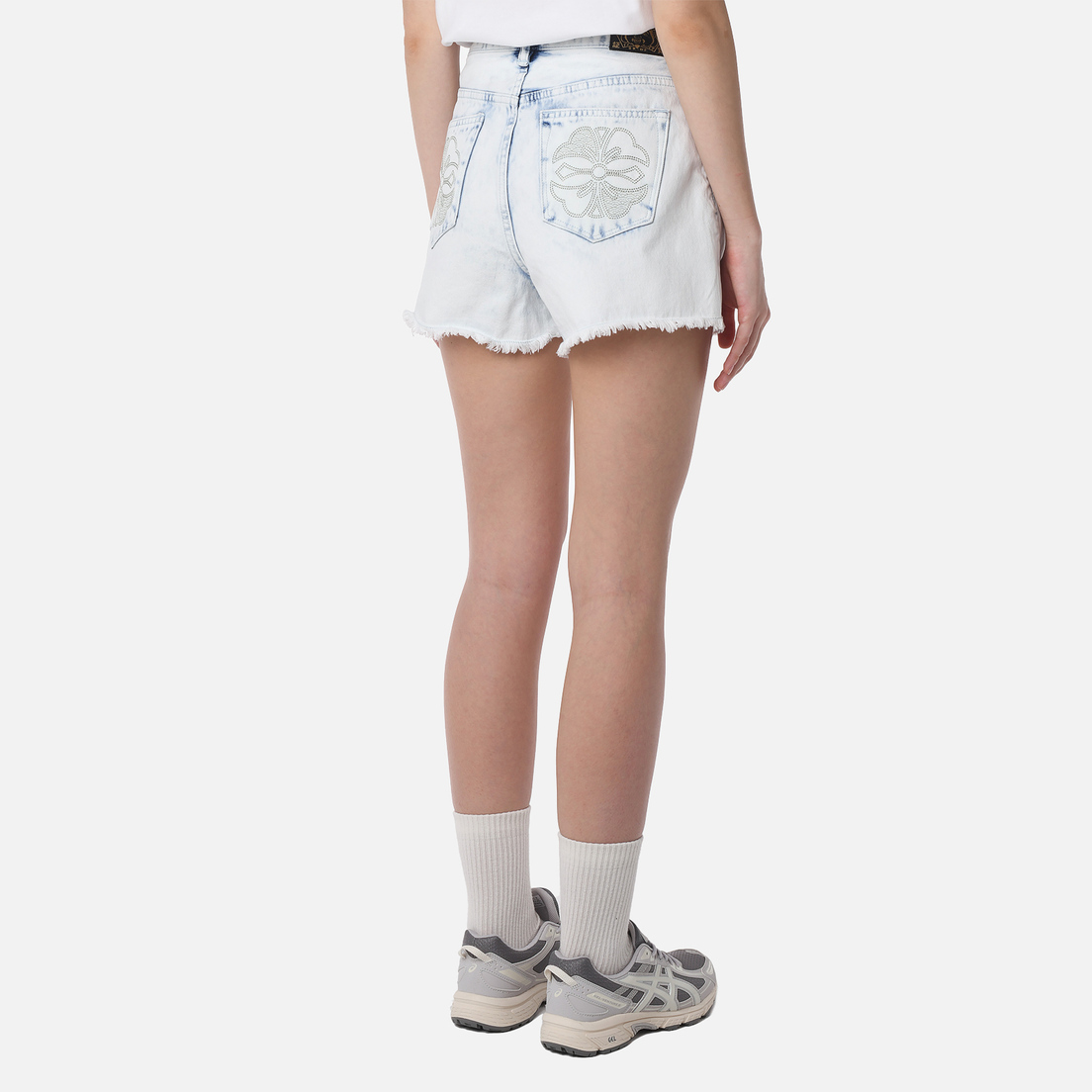 Evisu Женские шорты Seagull & Kamon Embroidery Bleach Washed Denim