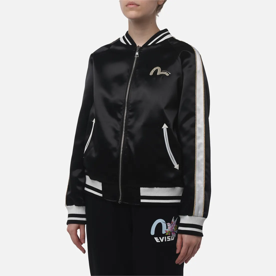Evisu Женская куртка бомбер Hummingbird & Magnolia Flower Embroidery