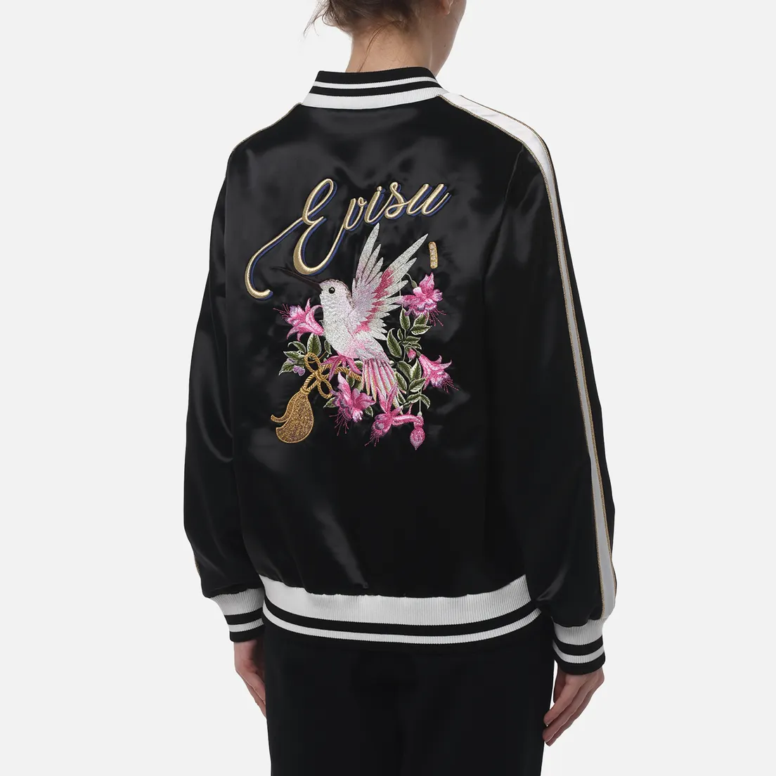 Evisu Женская куртка бомбер Hummingbird & Magnolia Flower Embroidery