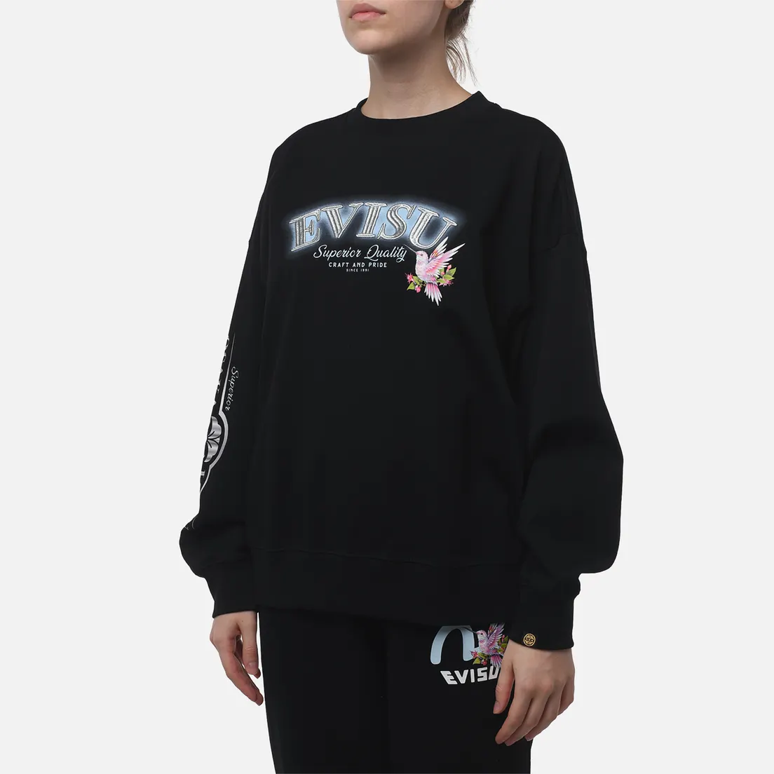 Evisu Женский лонгслив Logo Embroidery & Hummingbird Printed