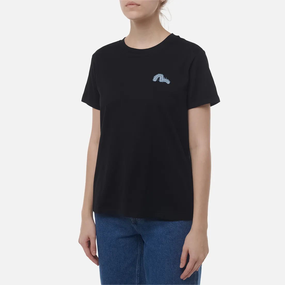 Evisu Женская футболка Deconstructed Denim Applique Embroidery