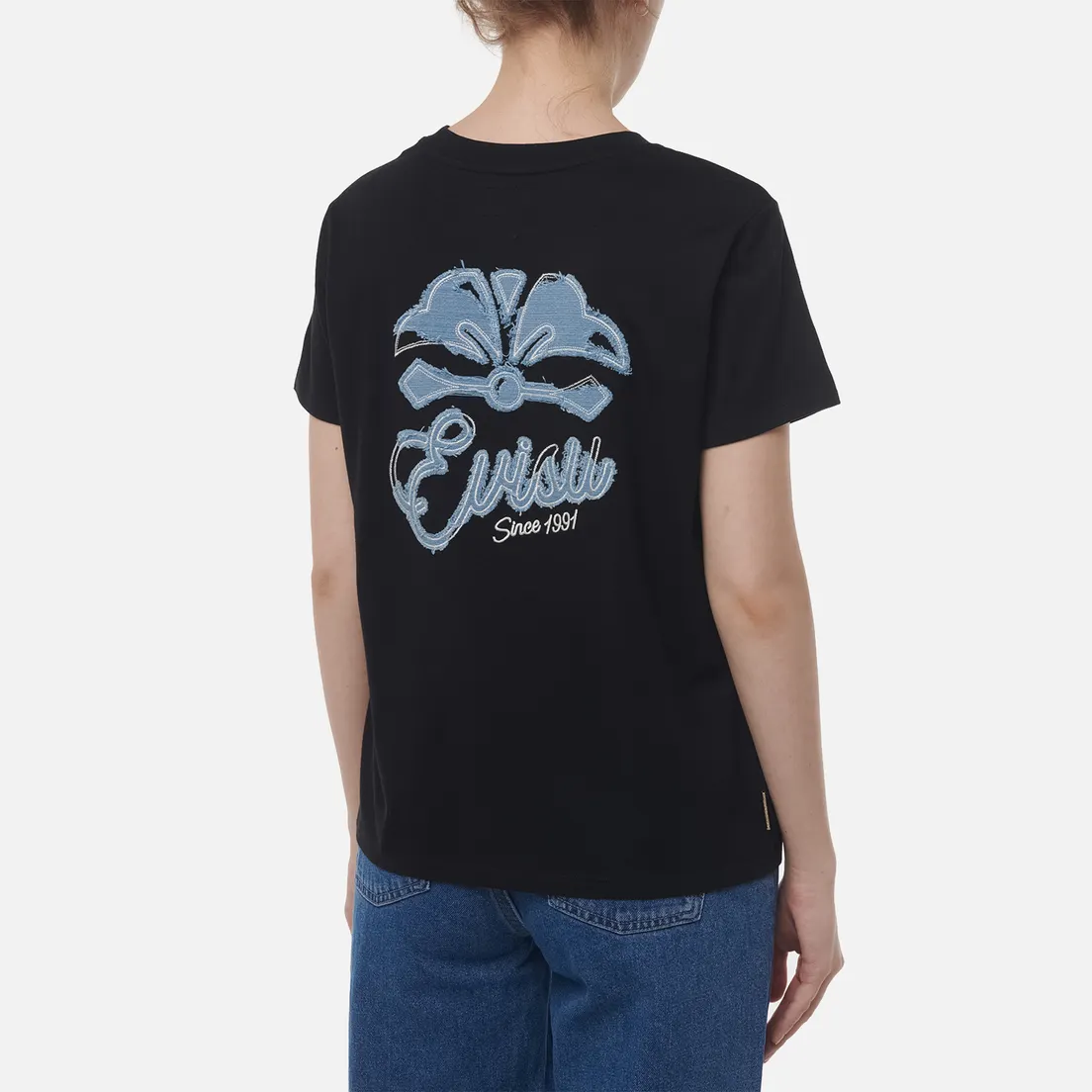 Evisu Женская футболка Deconstructed Denim Applique Embroidery