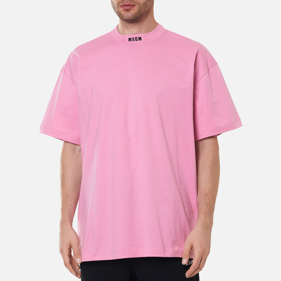 Мужская футболка MSGM Micrologo High Crew Neck Bright Pink/Black