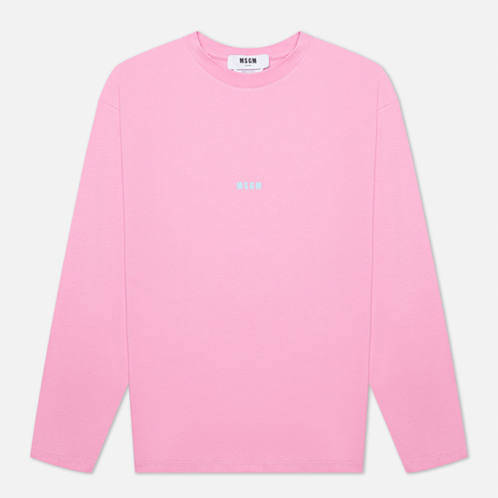 Мужской лонгслив MSGM Micrologo Seasonal Crew Neck Bright Pink/White