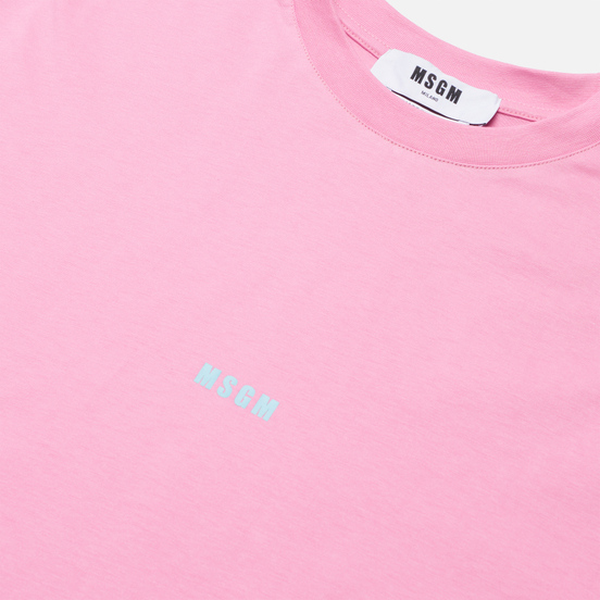 Мужской лонгслив MSGM Micrologo Seasonal Crew Neck Bright Pink/White