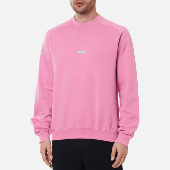 Мужская толстовка MSGM Micrologo Seasonal Crew Neck Bright Pink/White
