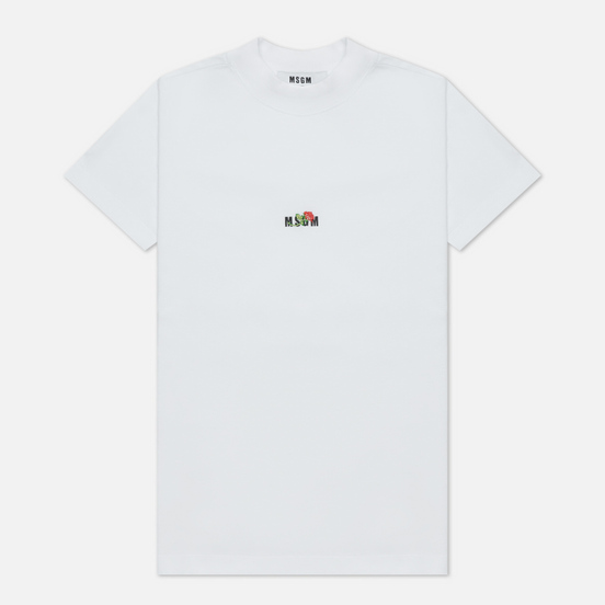 Женская футболка MSGM Micrologo Rose Flower Crew Neck Optical White/Black