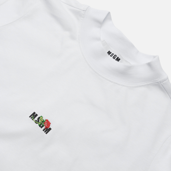 Женская футболка MSGM Micrologo Rose Flower Crew Neck Optical White/Black