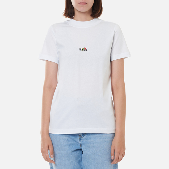Женская футболка MSGM Micrologo Rose Flower Crew Neck Optical White/Black
