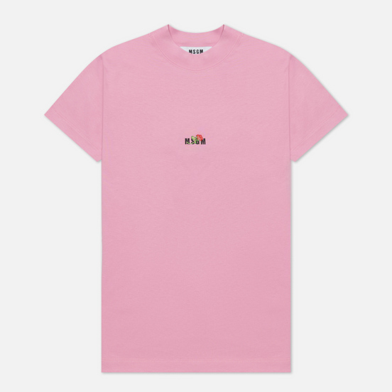 Женская футболка MSGM Micrologo Rose Flower Crew Neck Bright Pink/Black