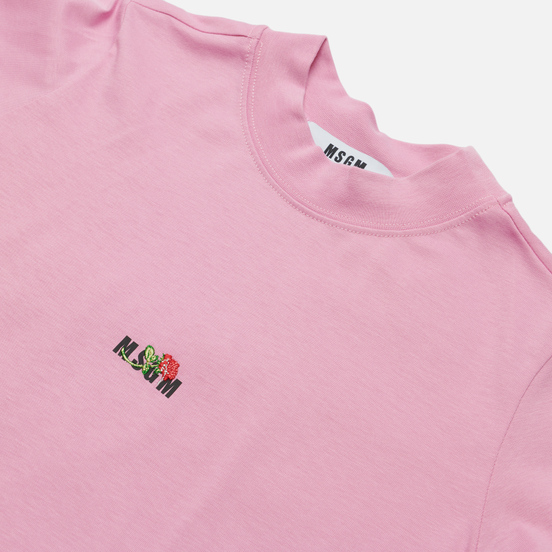 Женская футболка MSGM Micrologo Rose Flower Crew Neck Bright Pink/Black