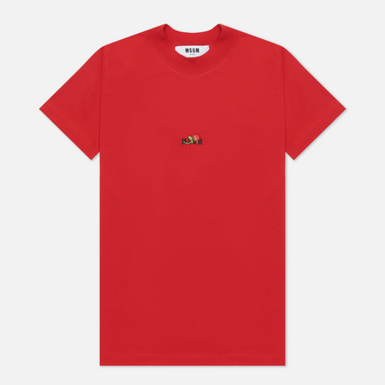 Женская футболка MSGM Micrologo Rose Flower Crew Neck Red/Black