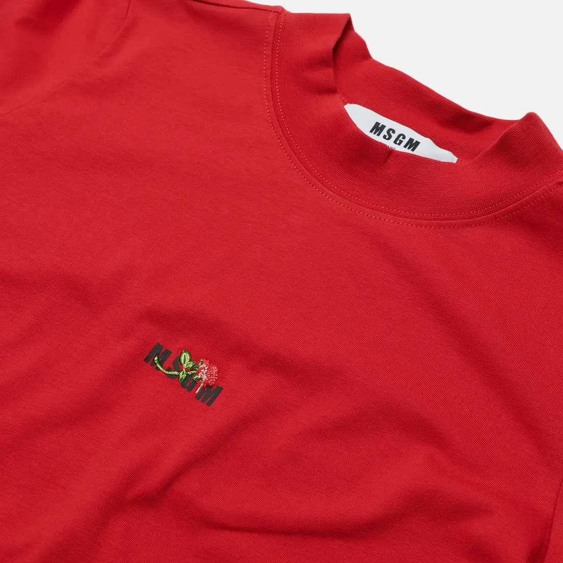 MSGM Женская футболка Micrologo Rose Flower Crew Neck