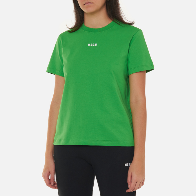 Женская футболка MSGM, цвет зелёный, размер S 3142MDM500 217798 36 Micrologo Seasonal Crew Neck - фото 3