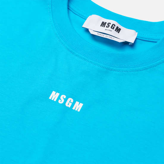 Женская футболка MSGM Micrologo Seasonal Crew Neck Blue Atoll/White