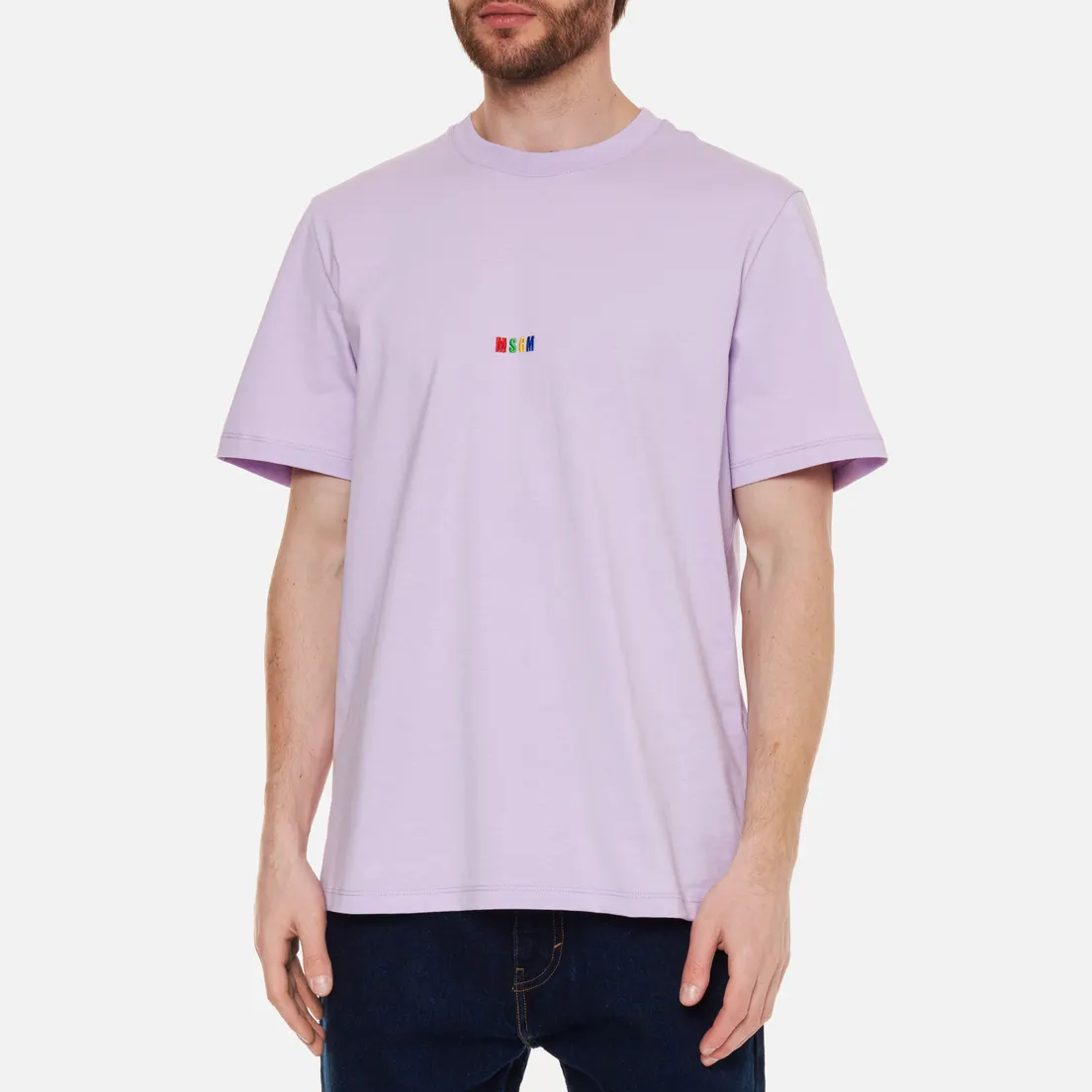 MSGM Мужская футболка Multicolor Micrologo Seasonal Crew Neck
