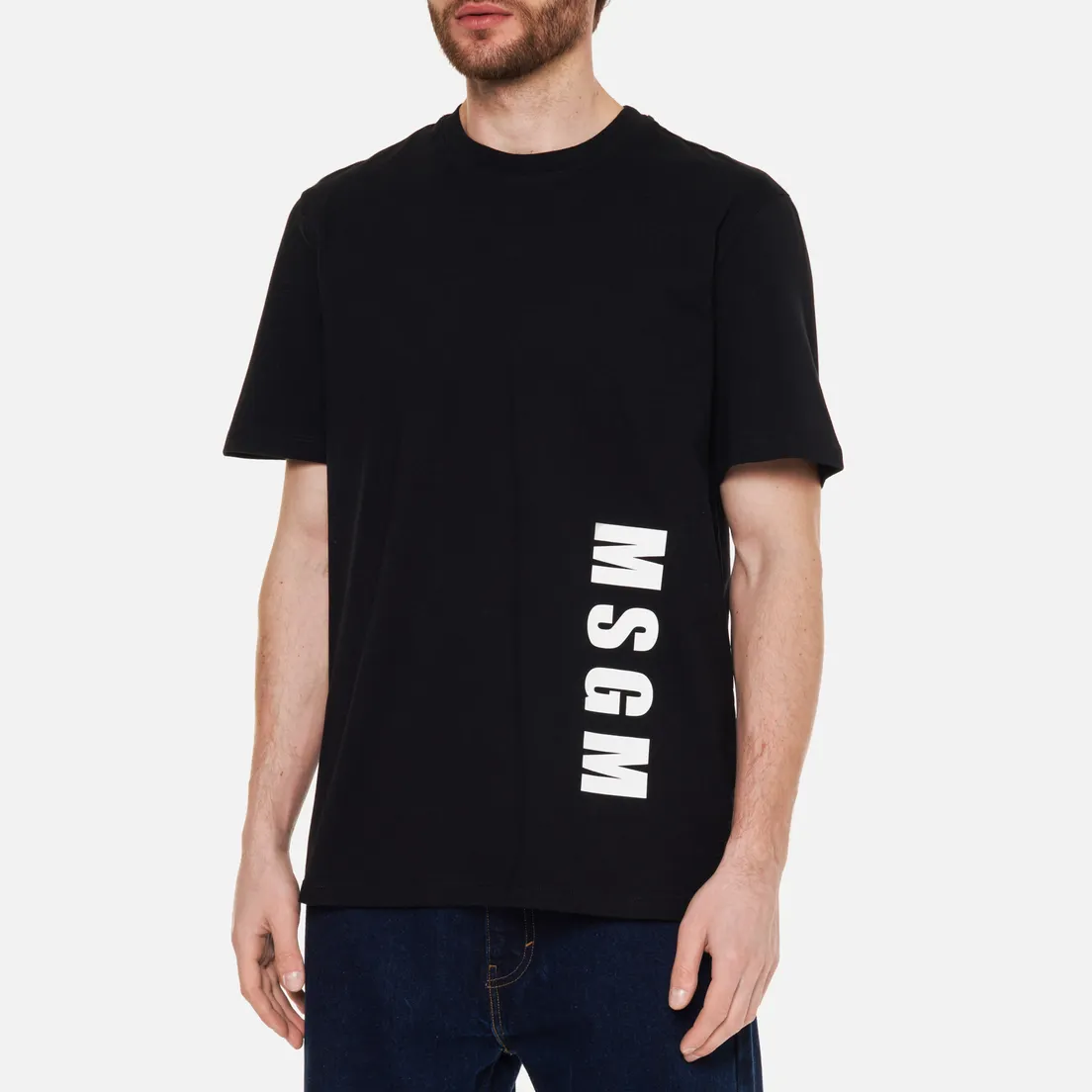 MSGM Мужская футболка Inverted Maxilogo Seasonal Crew Neck
