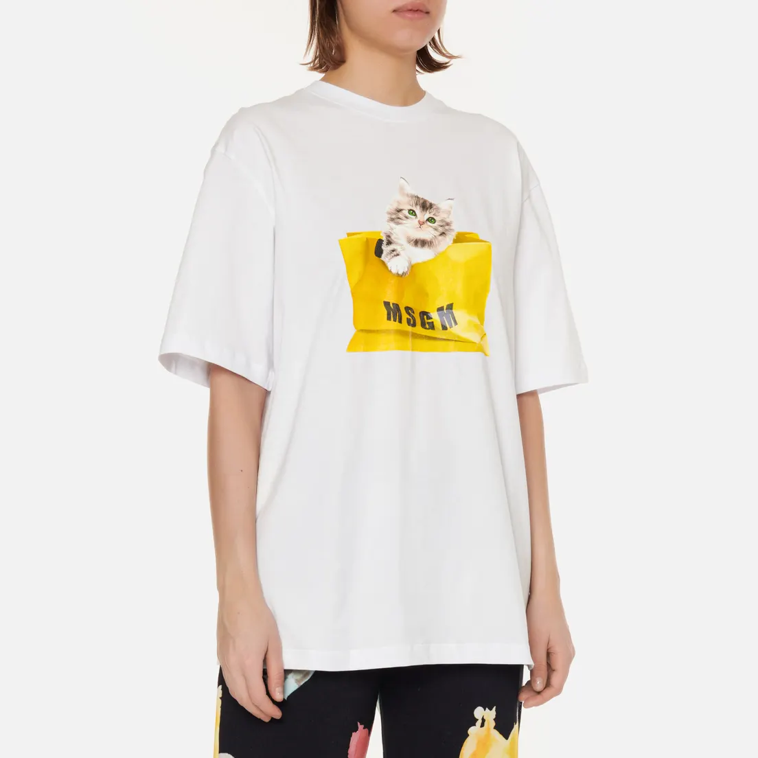 MSGM Женская футболка Kitten Bag Maxilogo Crew Neck