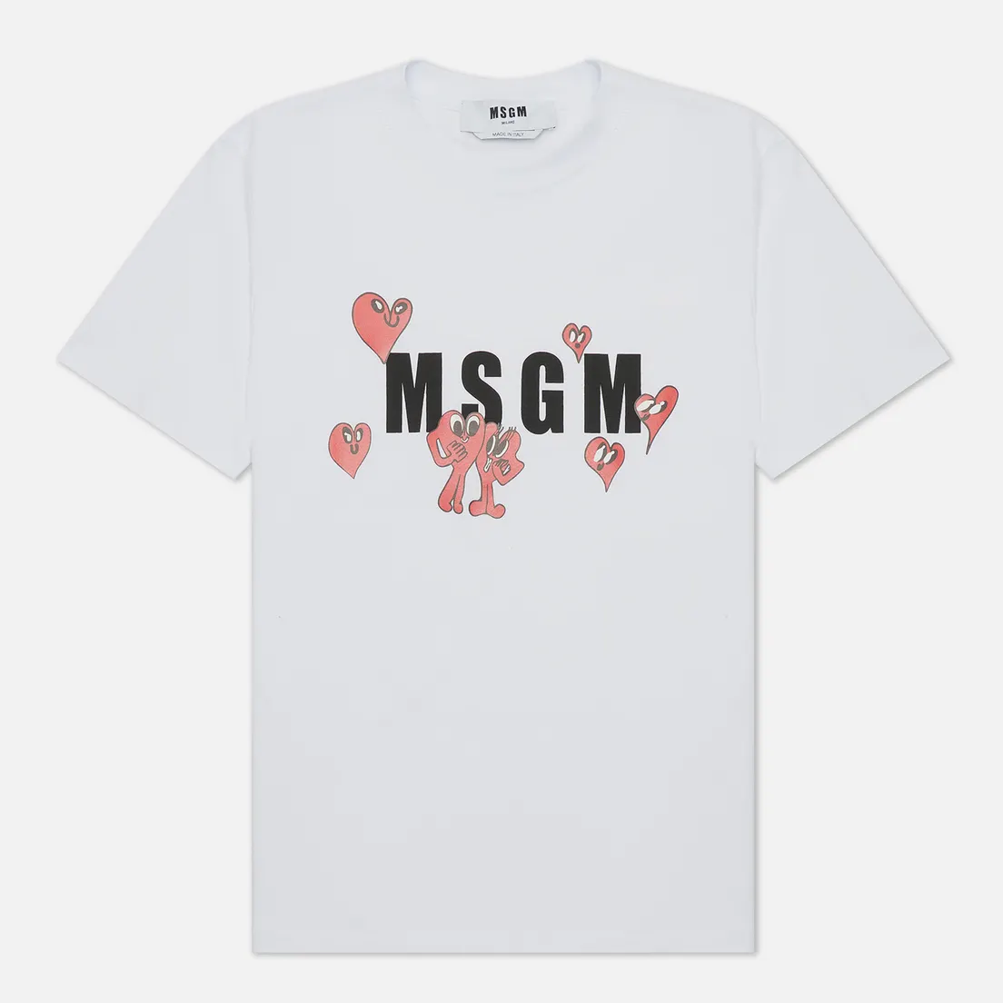 MSGM Женская футболка Cartoon Hearts Maxilogo Crew Neck