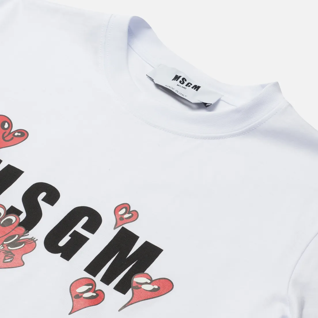 MSGM Женская футболка Cartoon Hearts Maxilogo Crew Neck