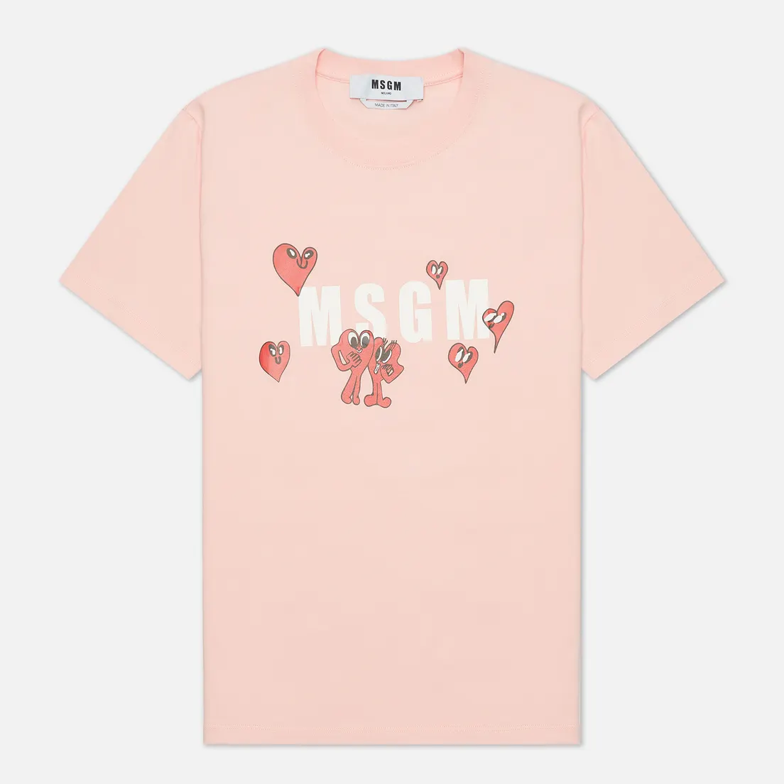 MSGM Женская футболка Cartoon Hearts Maxilogo Crew Neck