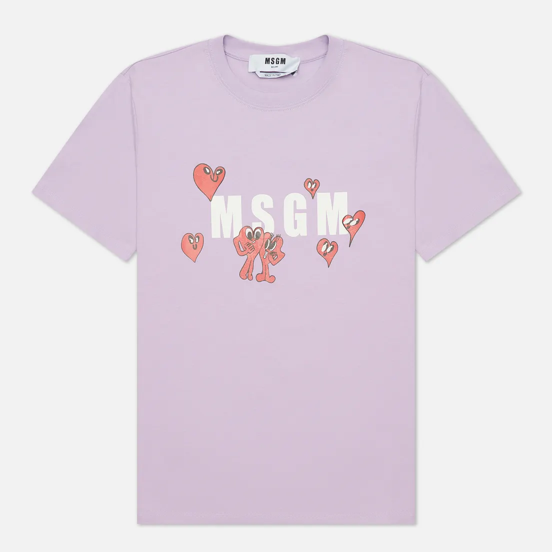 MSGM Женская футболка Cartoon Hearts Maxilogo Crew Neck