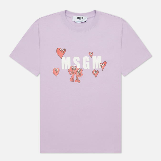 Женская футболка MSGM, цвет фиолетовый, размер S 3241MDM172 227298 70 Cartoon Hearts Maxilogo Crew Neck - фото 1