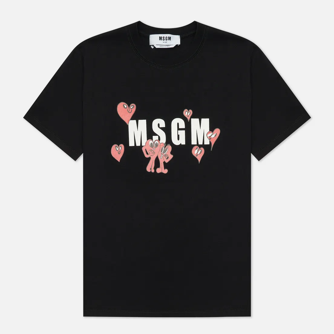 MSGM Женская футболка Cartoon Hearts Maxilogo Crew Neck