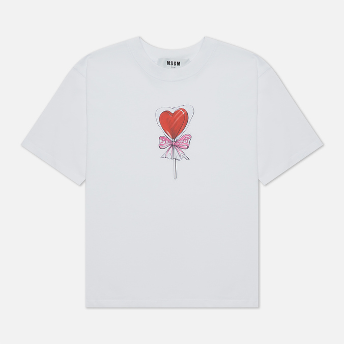 Женская футболка MSGM, цвет белый, размер S 3241MDM180 227298 01 Lollipop Heart Crew Neck - фото 1