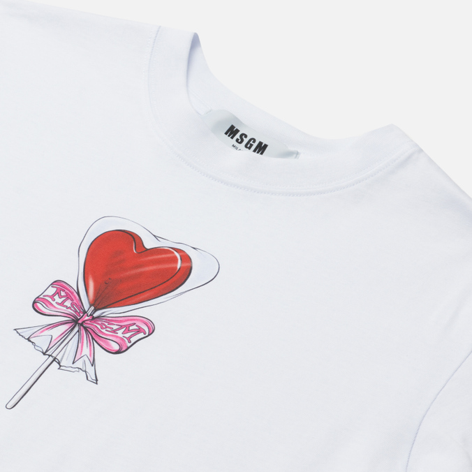 Женская футболка MSGM, цвет белый, размер S 3241MDM180 227298 01 Lollipop Heart Crew Neck - фото 2