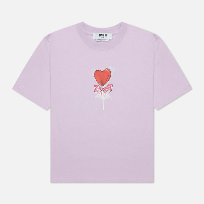 Женская футболка MSGM, цвет фиолетовый, размер M 3241MDM180 227298 70 Lollipop Heart Crew Neck - фото 1