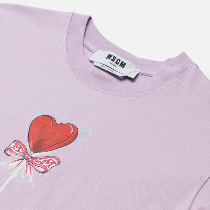 Женская футболка MSGM, цвет фиолетовый, размер M 3241MDM180 227298 70 Lollipop Heart Crew Neck - фото 2