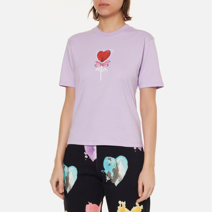 Женская футболка MSGM, цвет фиолетовый, размер M 3241MDM180 227298 70 Lollipop Heart Crew Neck - фото 3