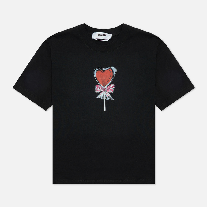 Женская футболка MSGM, цвет чёрный, размер M 3241MDM180 227298 99 Lollipop Heart Crew Neck - фото 1