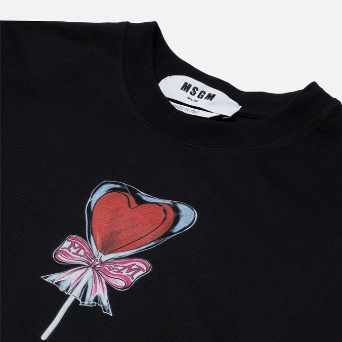 Женская футболка MSGM, цвет чёрный, размер M 3241MDM180 227298 99 Lollipop Heart Crew Neck - фото 2