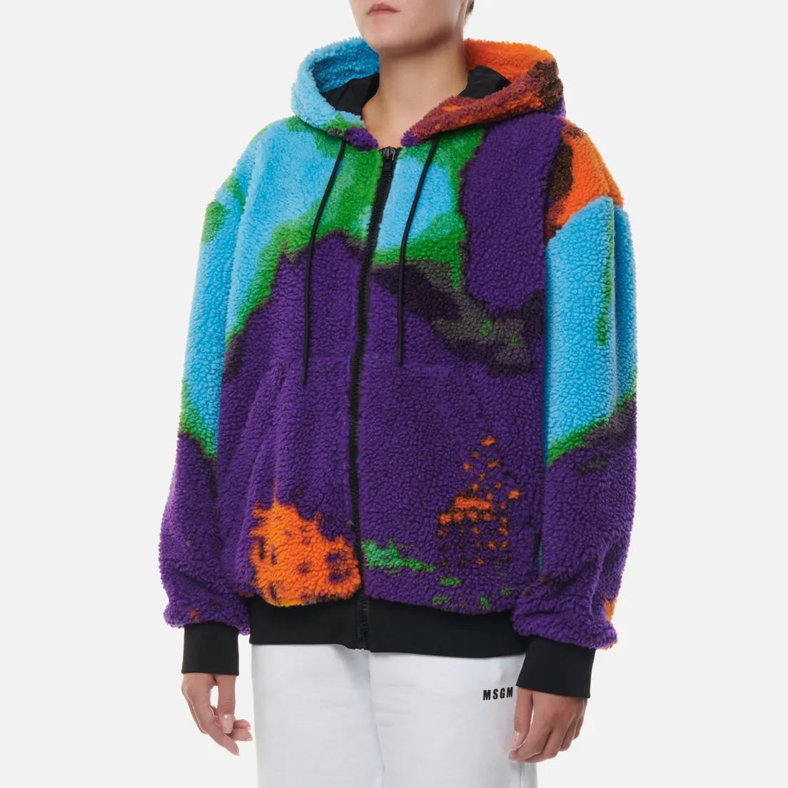 MSGM Женская флисовая куртка Abstract Print Sherpa Hooded