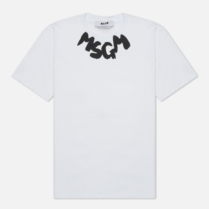 Женская футболка MSGM, цвет белый, размер L 3341MDM170 227798 01 Logo Print Neck - фото 1
