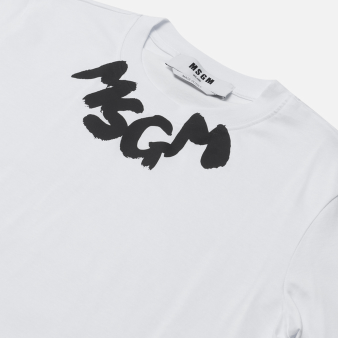 Женская футболка MSGM, цвет белый, размер L 3341MDM170 227798 01 Logo Print Neck - фото 2