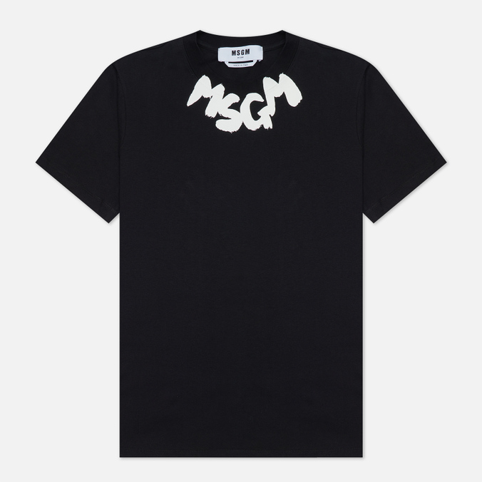 Женская футболка MSGM, цвет чёрный, размер S 3341MDM170 227798 99 Logo Print Neck - фото 1
