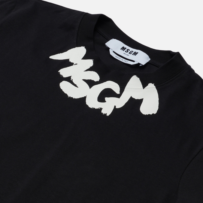 Женская футболка MSGM, цвет чёрный, размер S 3341MDM170 227798 99 Logo Print Neck - фото 2