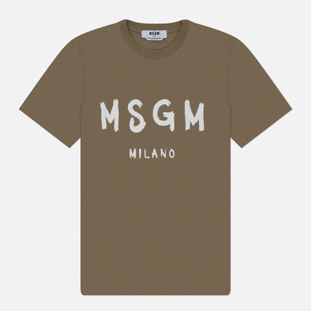 Мужская футболка MSGM Brush Stroke Logo, цвет оливковый, размер S