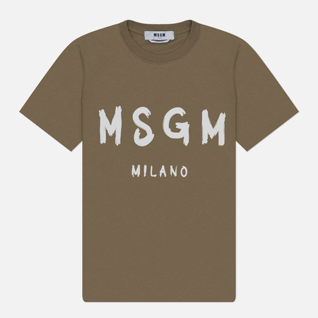 Женская футболка MSGM Brush Stroke Print, цвет оливковый, размер XS