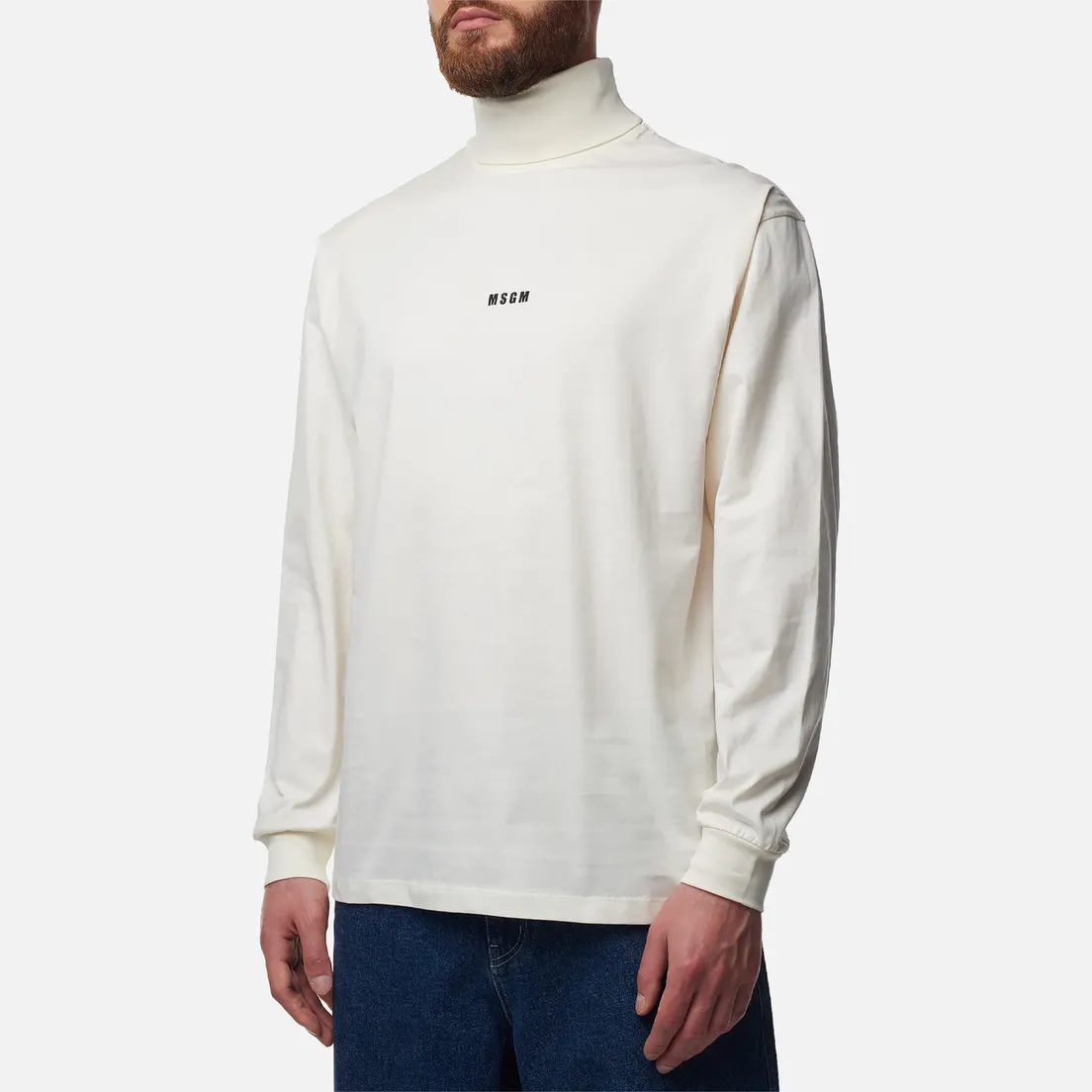 MSGM Мужской лонгслив Micrologo Print Half Neck