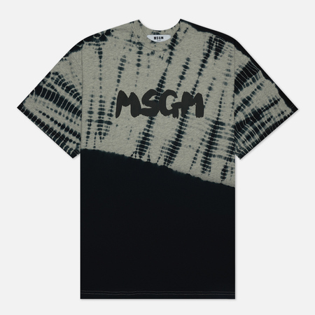 фото Мужская футболка msgm tie dye brush logo, цвет серый, размер m