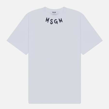 фото Мужская футболка msgm collar brush stroke print, цвет белый, размер s